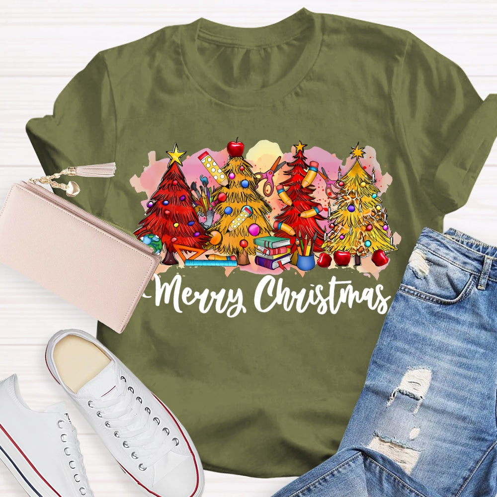 Merry Christmas Colorful Christmas Tree Print T-shirt
