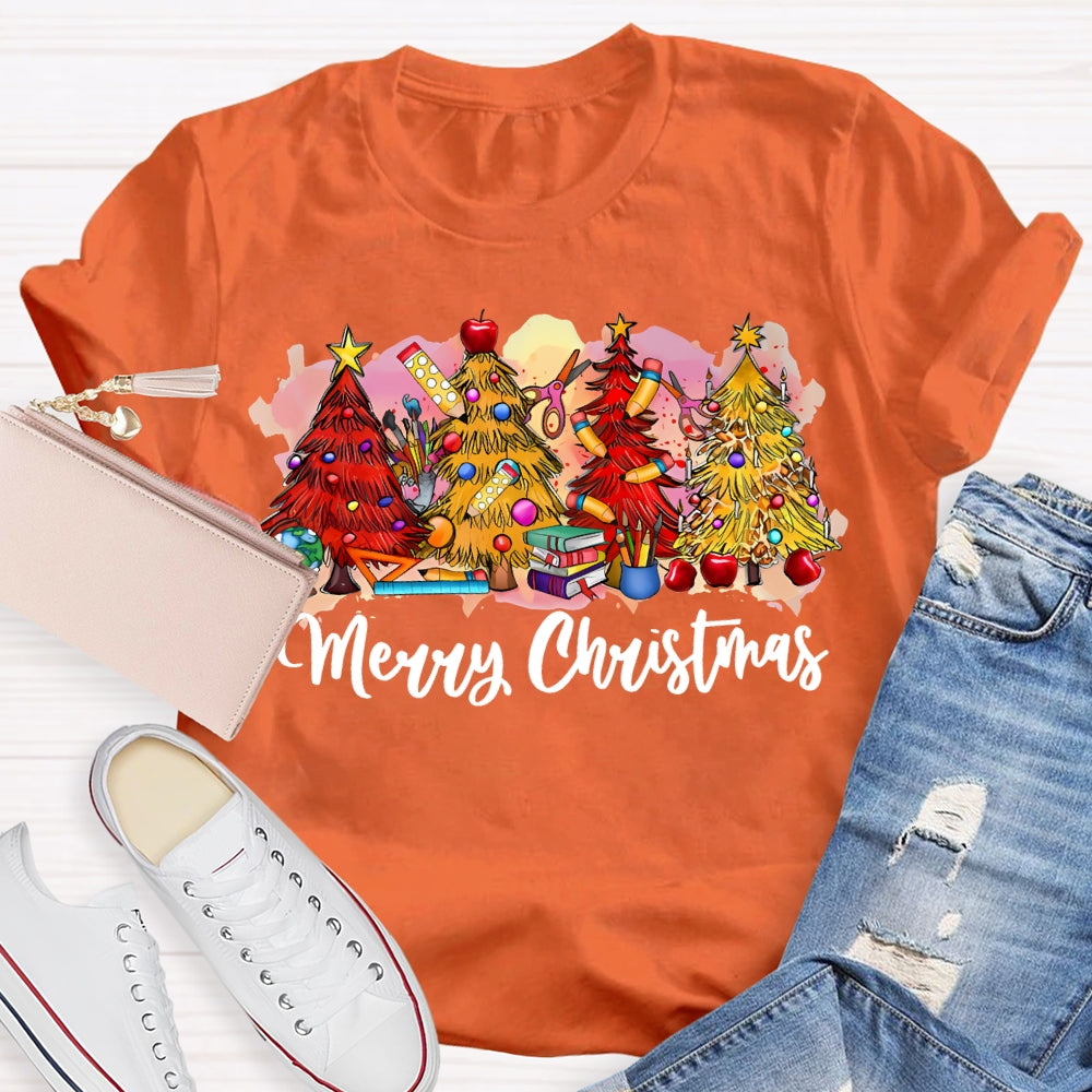 Merry Christmas Colorful Christmas Tree Print T-shirt
