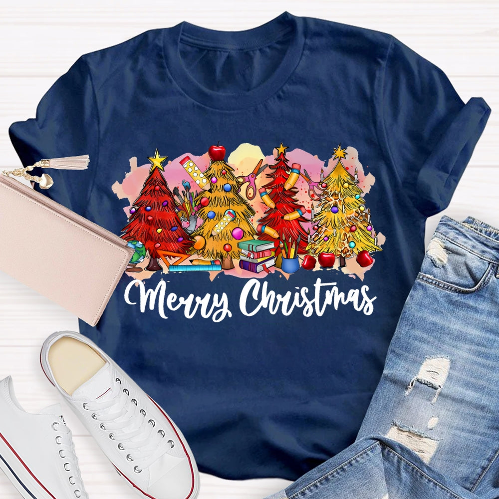 Merry Christmas Colorful Christmas Tree Print T-shirt