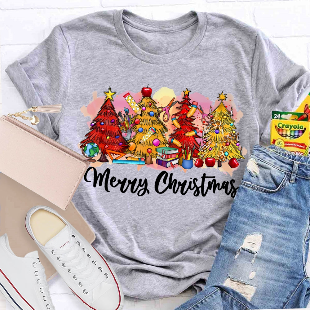 Merry Christmas Colorful Christmas Tree Print T-shirt