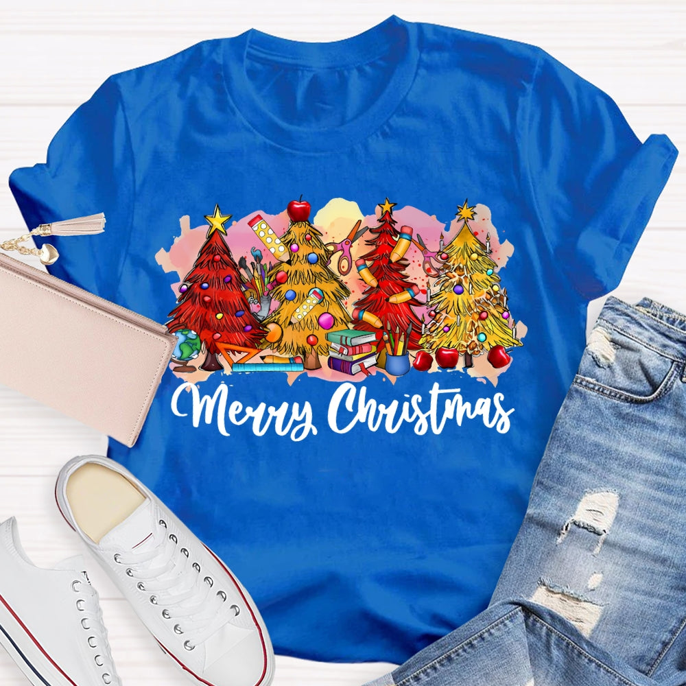 Merry Christmas Colorful Christmas Tree Print T-shirt