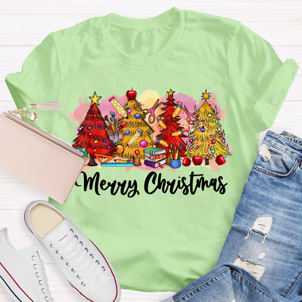 Merry Christmas Colorful Christmas Tree Print T-shirt