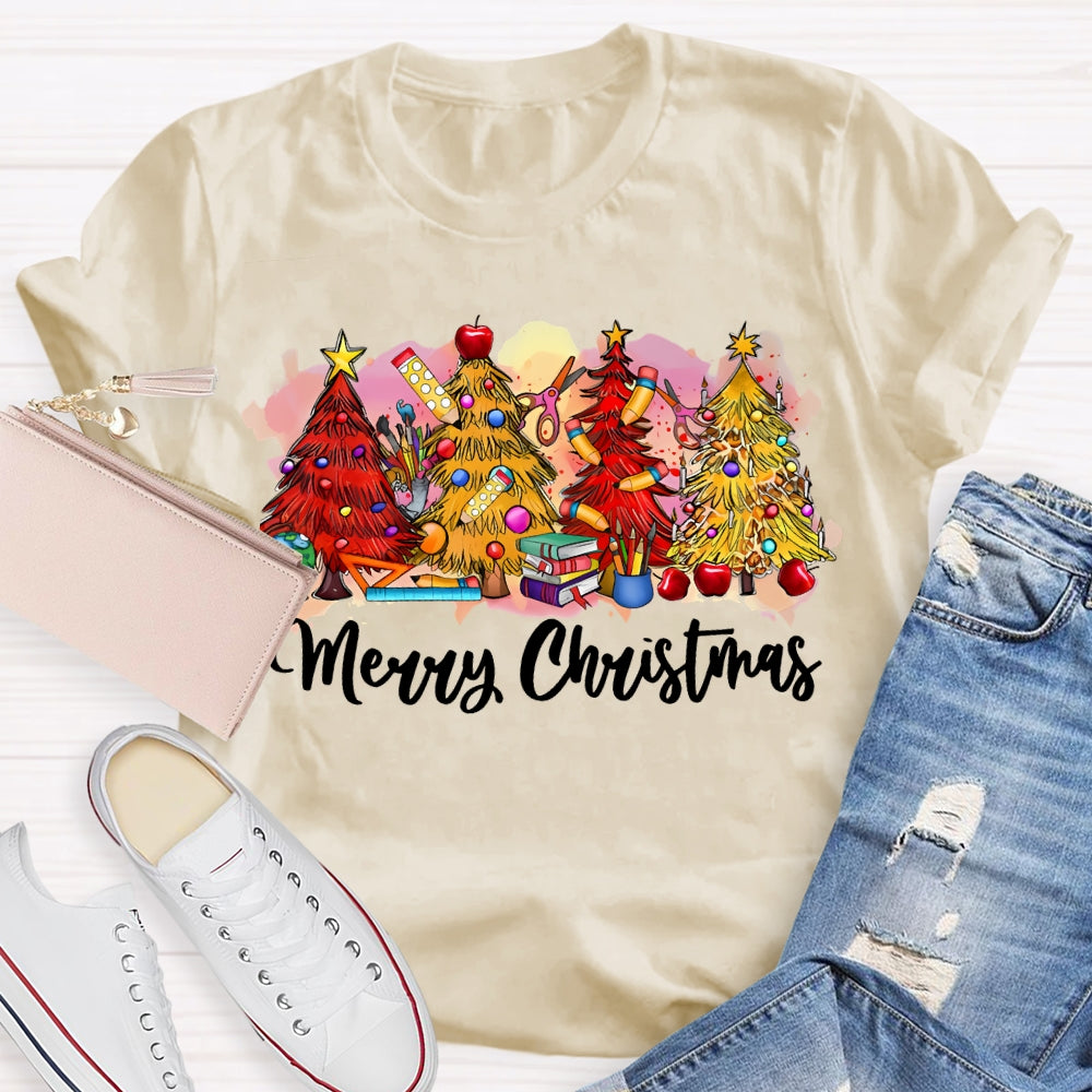 Merry Christmas Colorful Christmas Tree Print T-shirt