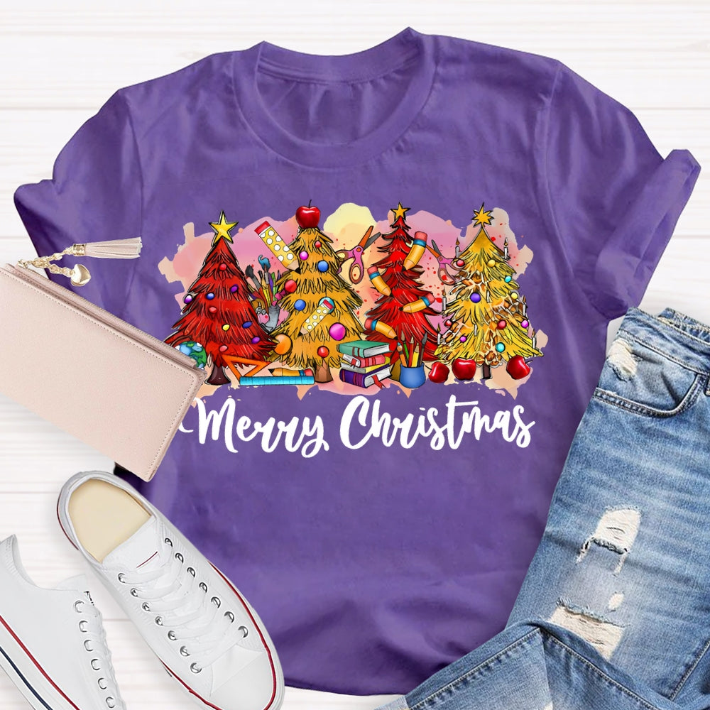 Merry Christmas Colorful Christmas Tree Print T-shirt