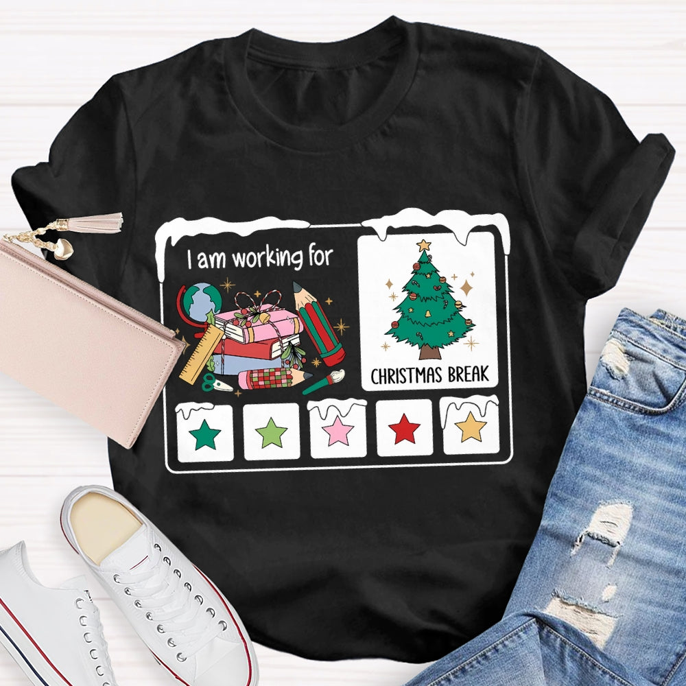 I Am Working For Christmas Break Colorful Stars And Christmas Tree T-shirt