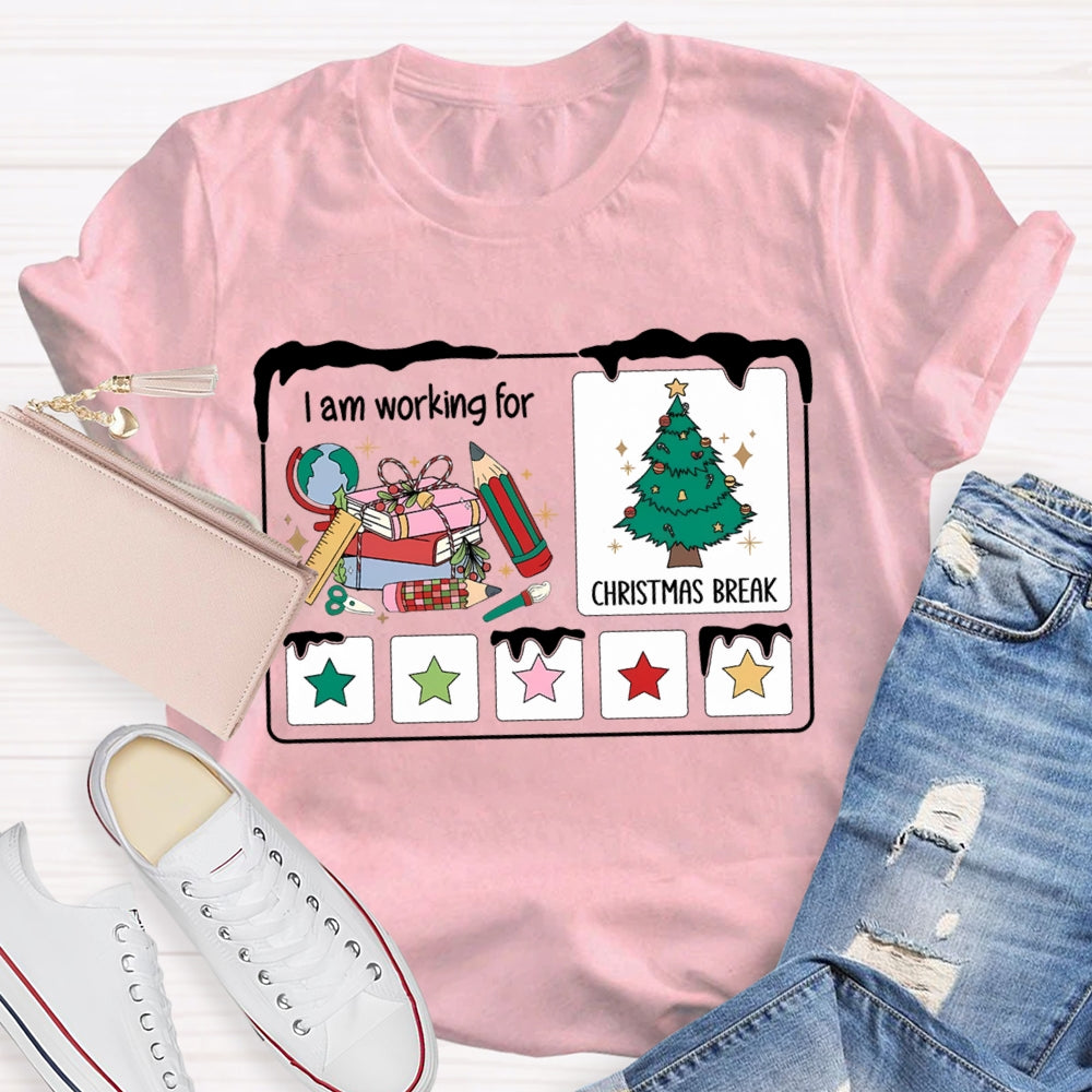 I Am Working For Christmas Break Colorful Stars And Christmas Tree T-shirt