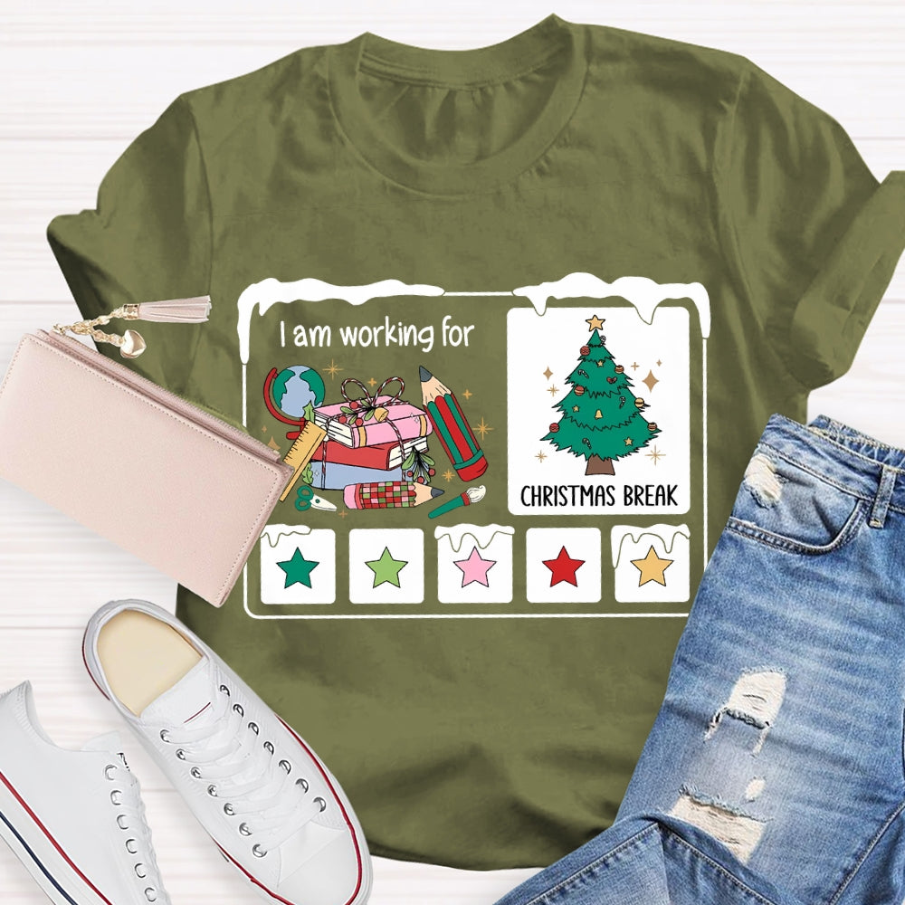 I Am Working For Christmas Break Colorful Stars And Christmas Tree T-shirt