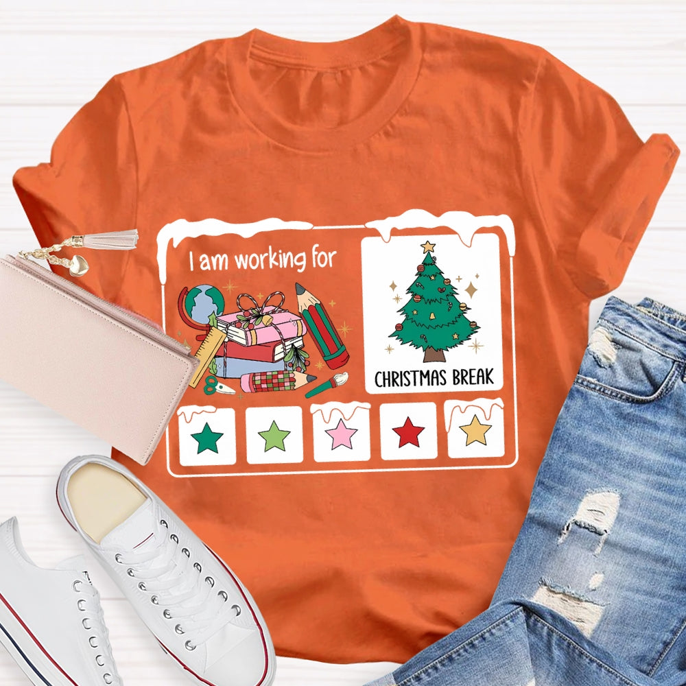 I Am Working For Christmas Break Colorful Stars And Christmas Tree T-shirt