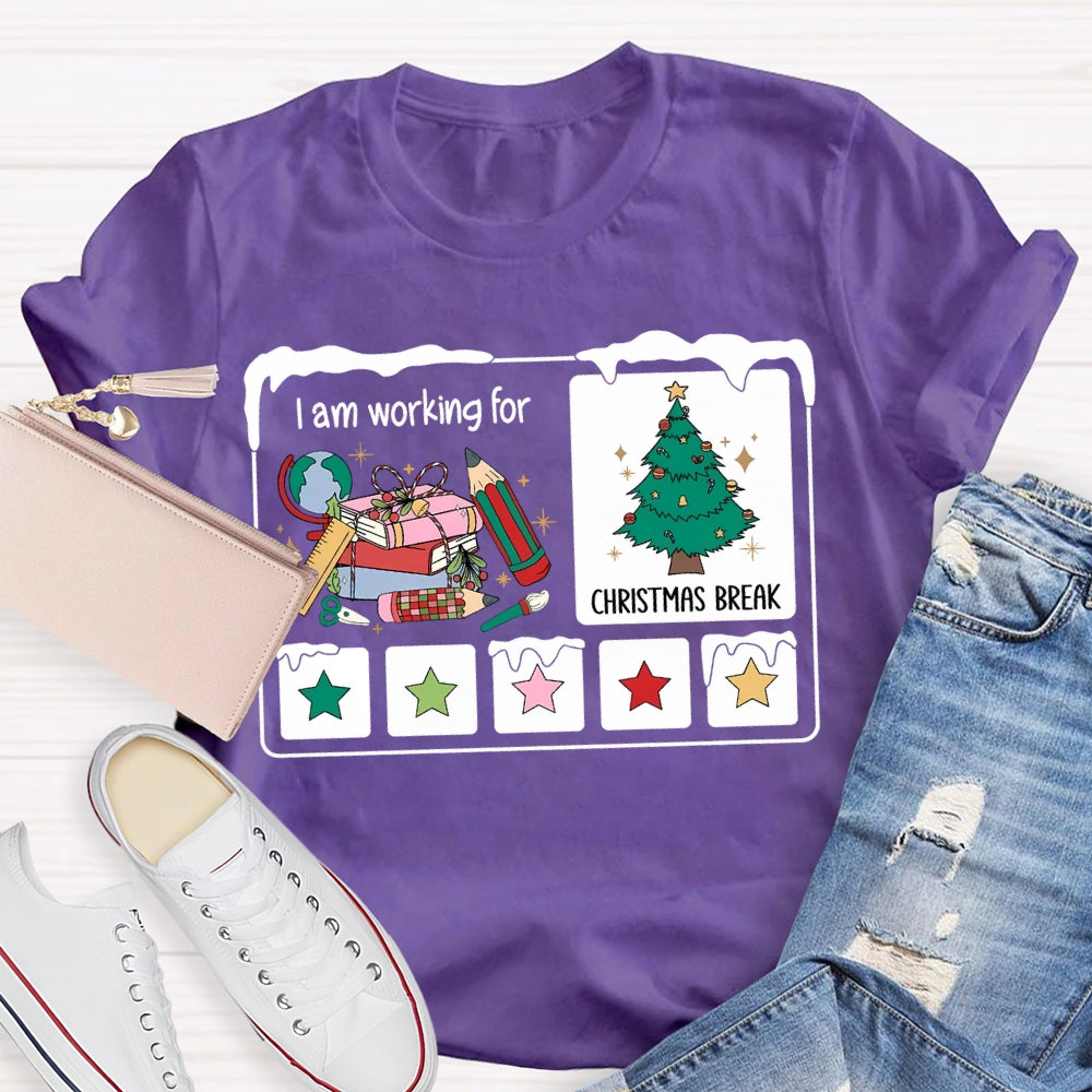 I Am Working For Christmas Break Colorful Stars And Christmas Tree T-shirt
