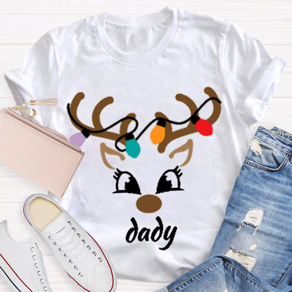Personalized Name And Design Christmas Lights And Christmas Deer Head T-shirt