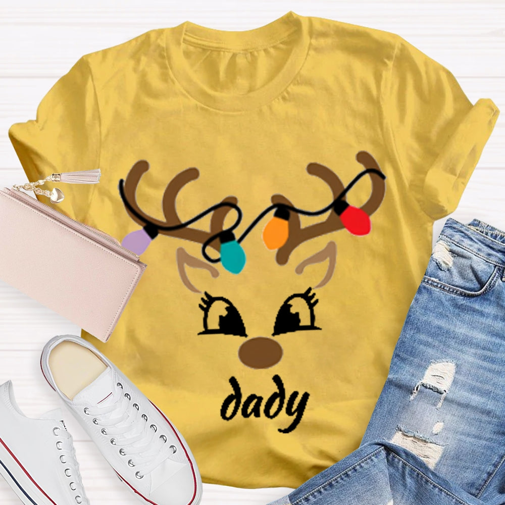 Personalized Name And Design Christmas Lights And Christmas Deer Head T-shirt