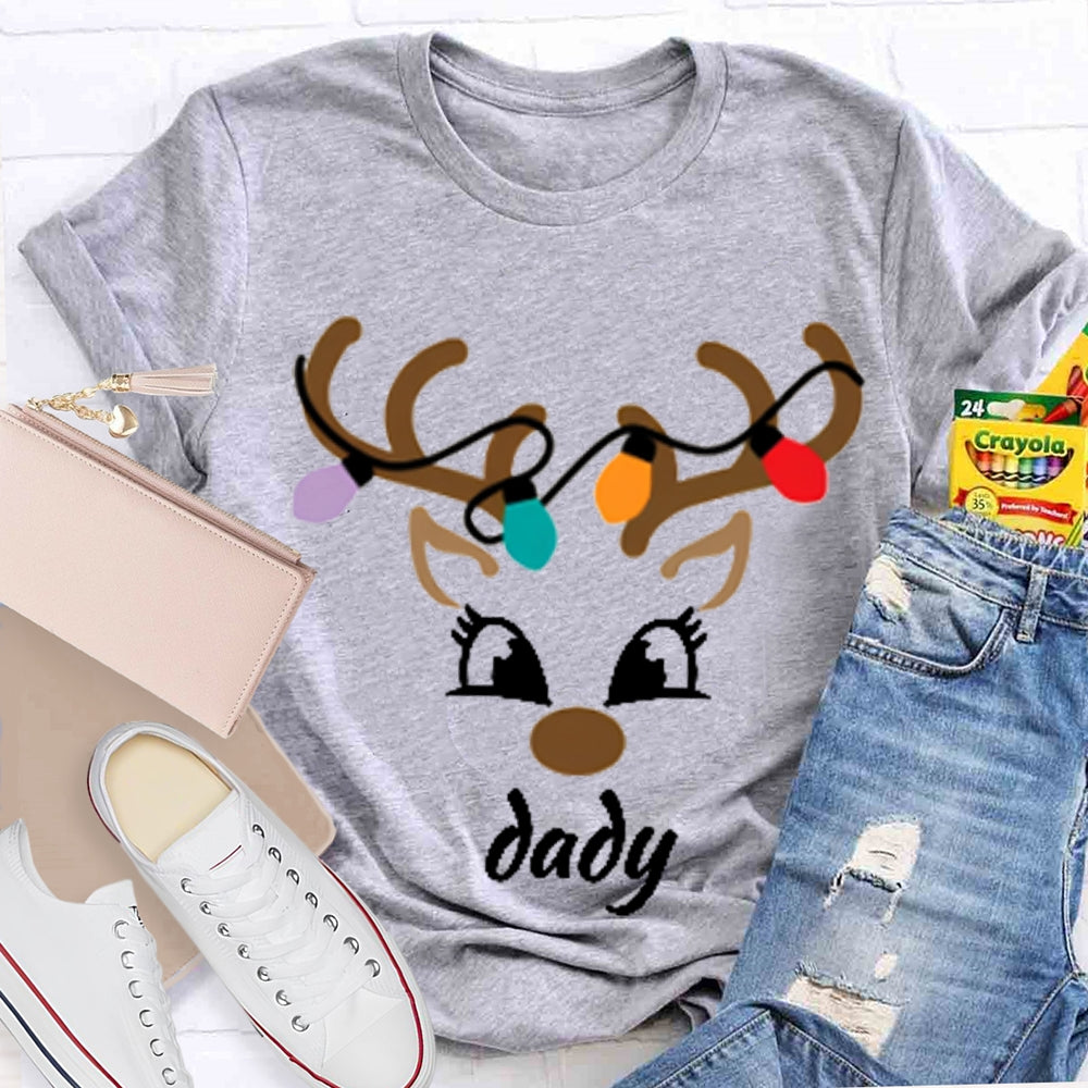 Personalized Name And Design Christmas Lights And Christmas Deer Head T-shirt
