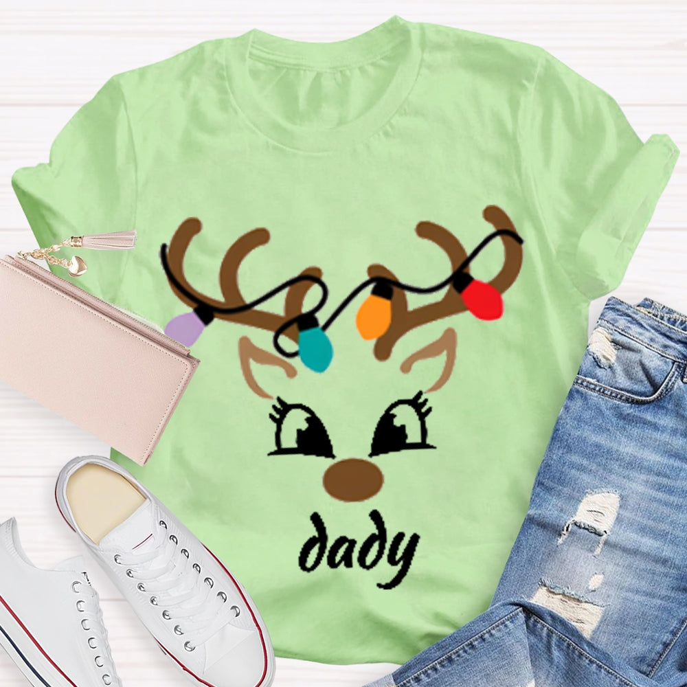 Personalized Name And Design Christmas Lights And Christmas Deer Head T-shirt