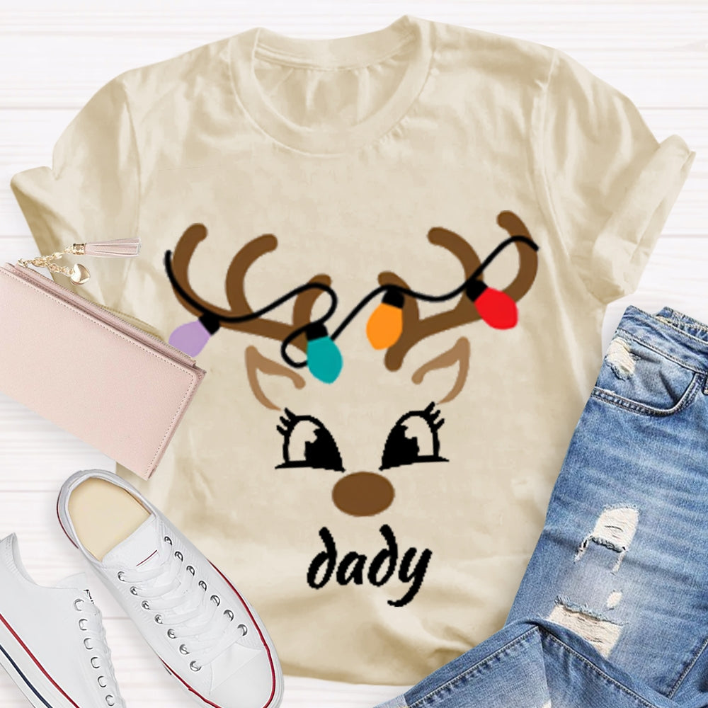 Personalized Name And Design Christmas Lights And Christmas Deer Head T-shirt