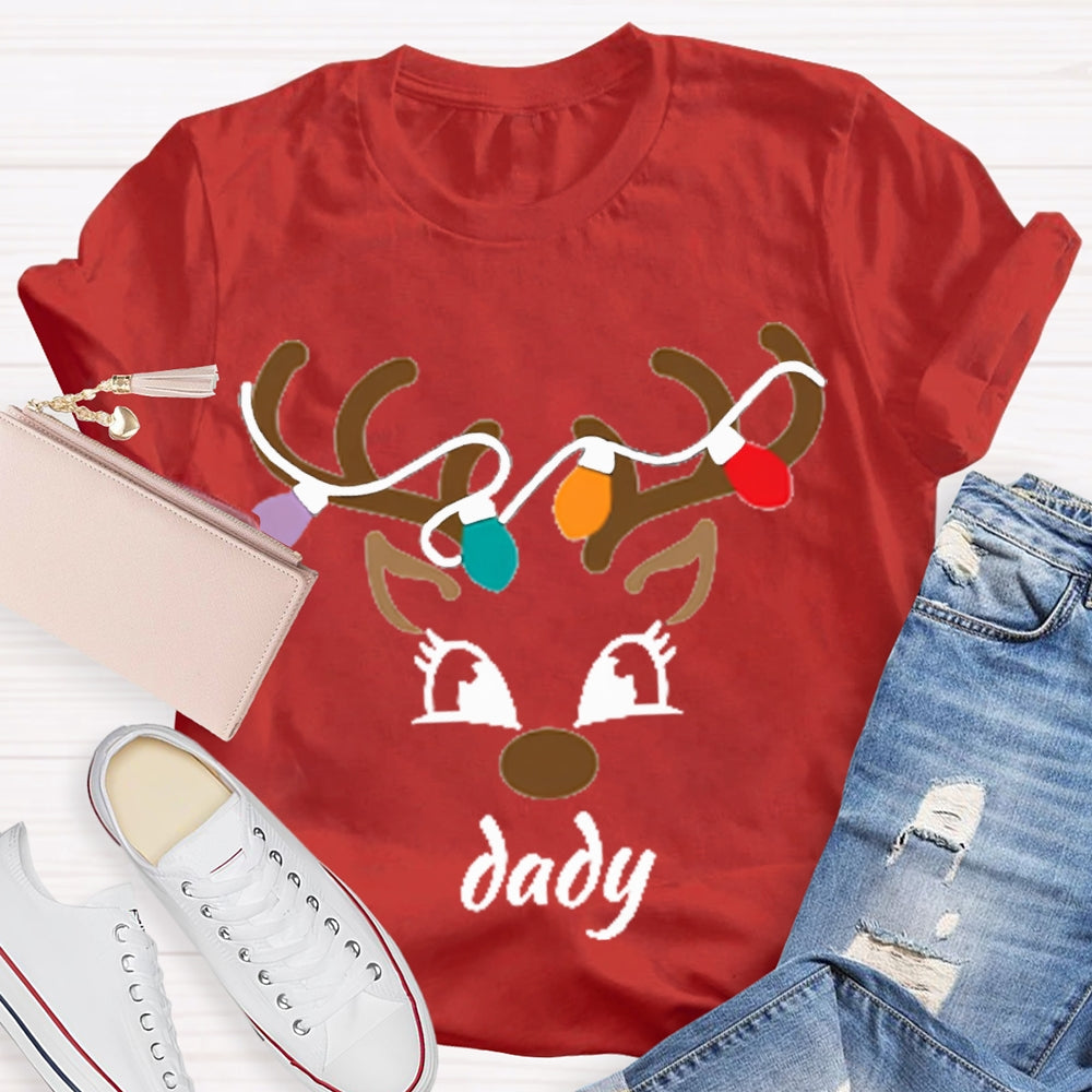 Personalized Name And Design Christmas Lights And Christmas Deer Head T-shirt