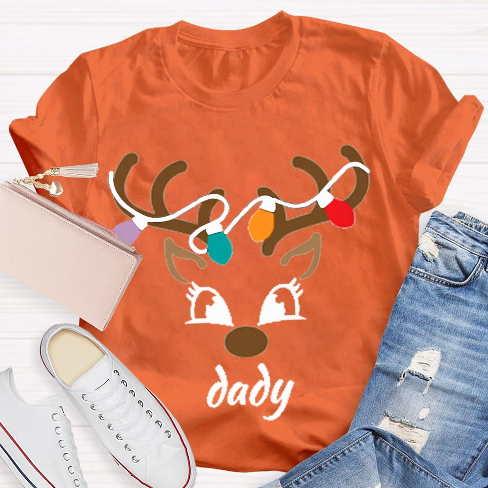 Personalized Name And Design Christmas Lights And Christmas Deer Head T-shirt