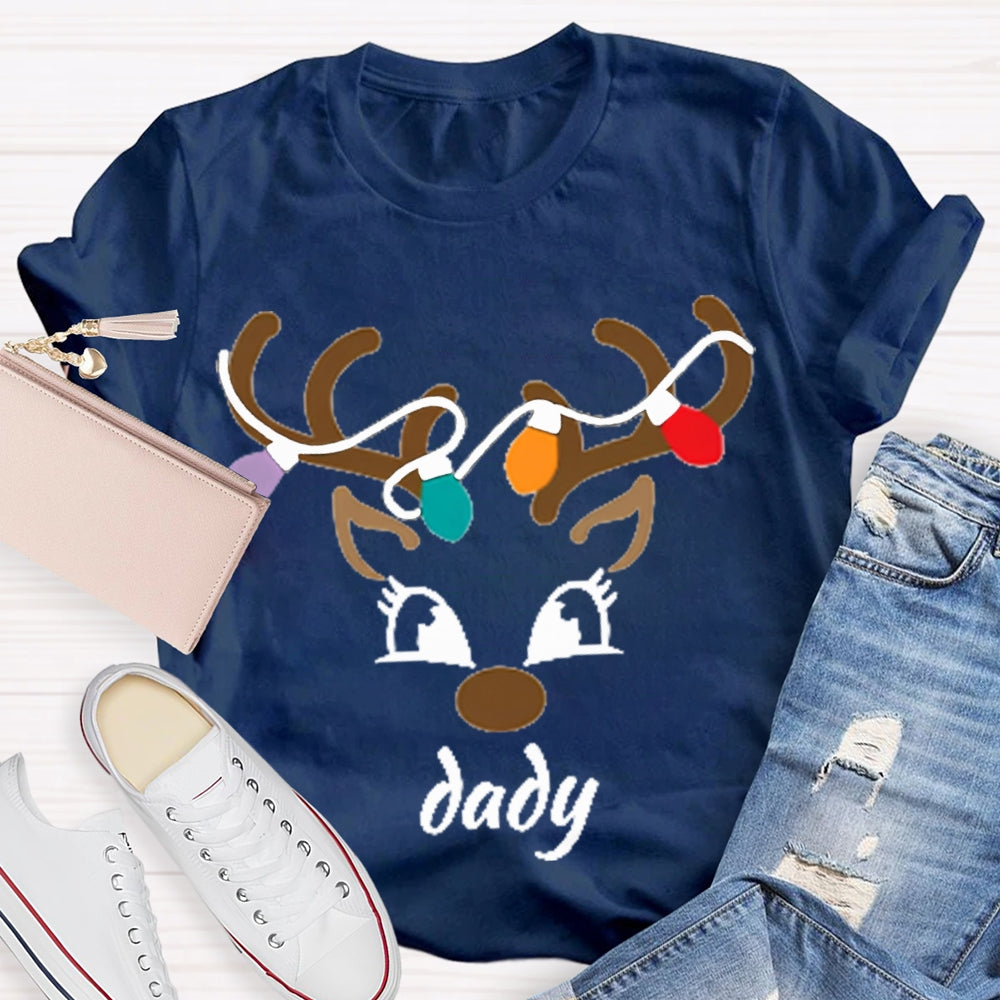 Personalized Name And Design Christmas Lights And Christmas Deer Head T-shirt
