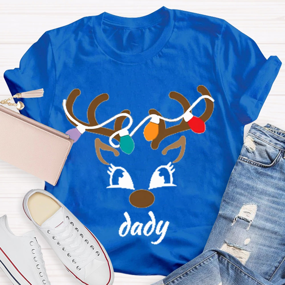 Personalized Name And Design Christmas Lights And Christmas Deer Head T-shirt