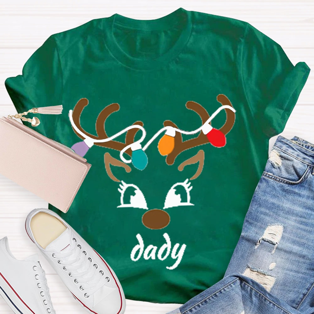 Personalized Name And Design Christmas Lights And Christmas Deer Head T-shirt