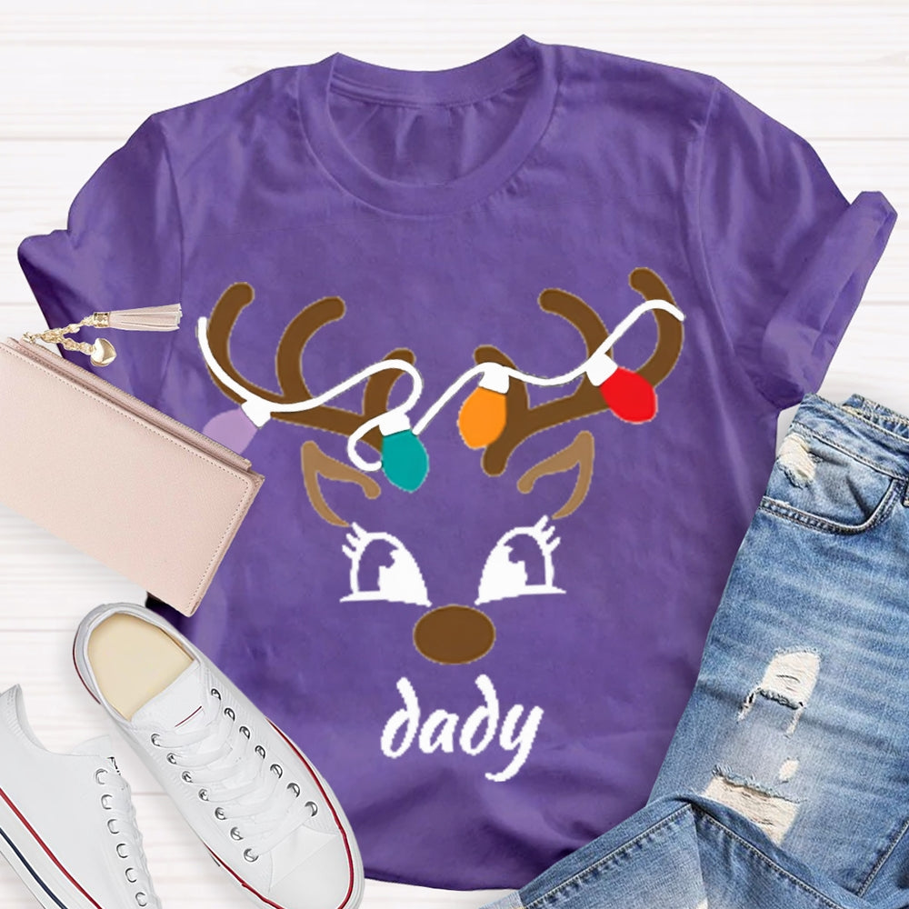 Personalized Name And Design Christmas Lights And Christmas Deer Head T-shirt