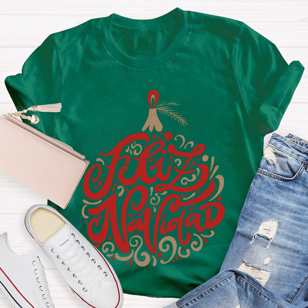 Feliz Navidad Colored Flowers Christmas Bilingual Teacher T-shirt