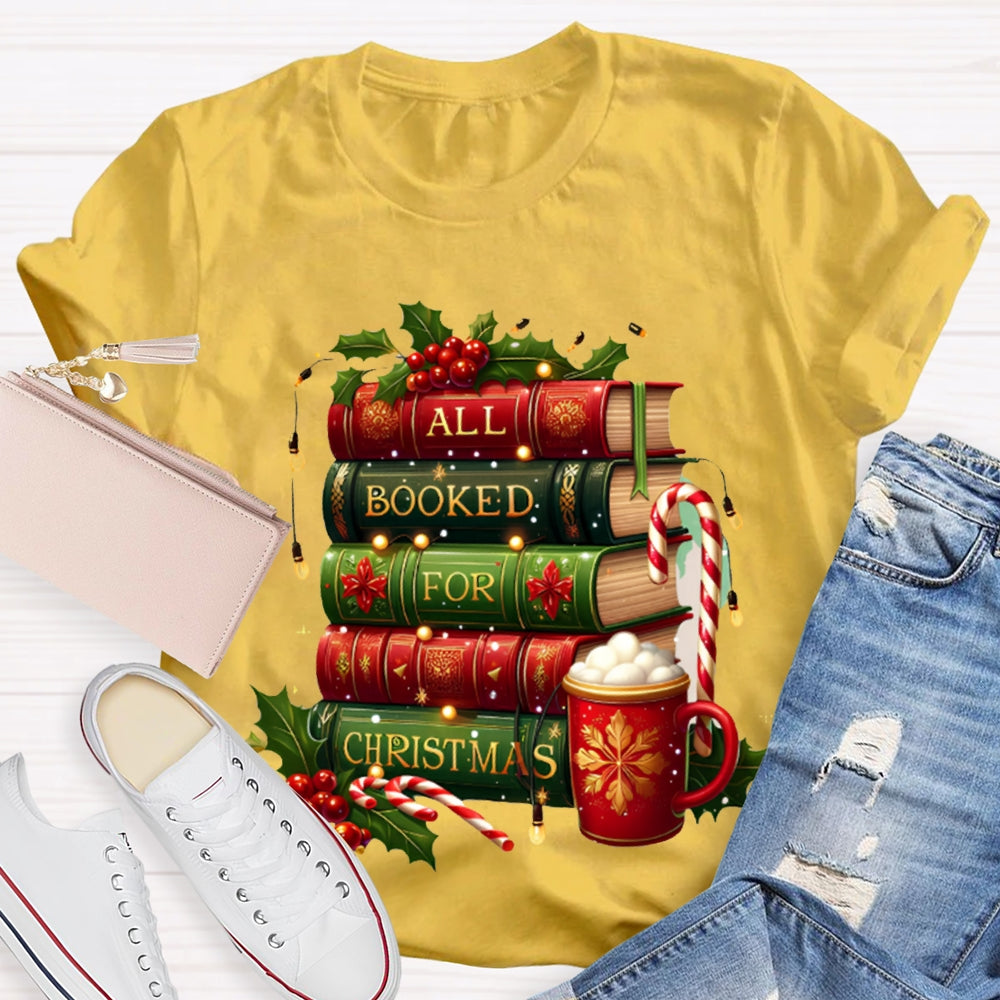 All Booked For Christmas Colorful Christmas Books And Milk Tea T-shirt