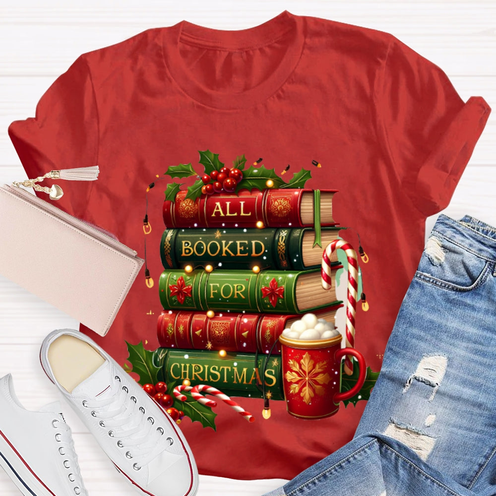 All Booked For Christmas Colorful Christmas Books And Milk Tea T-shirt
