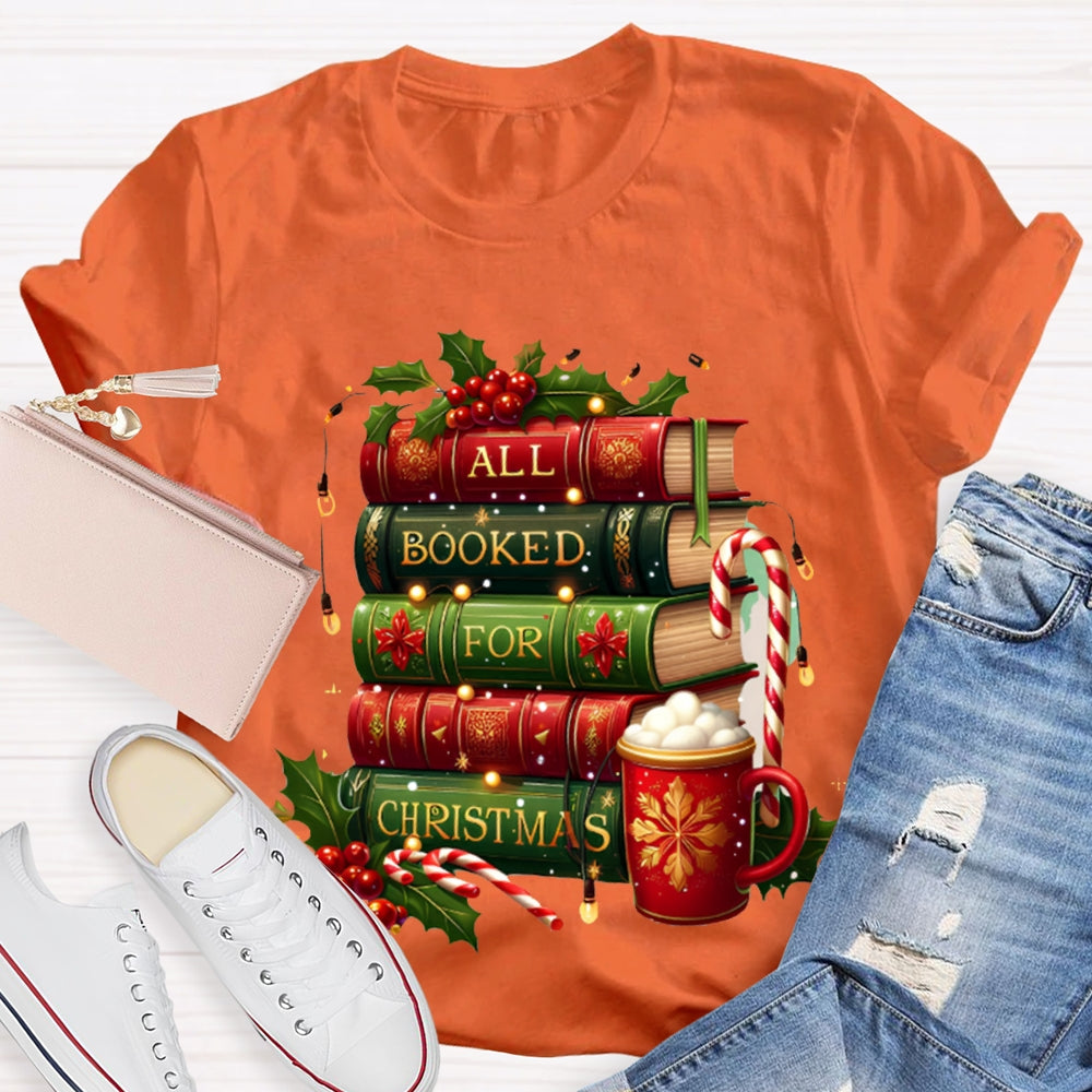 All Booked For Christmas Colorful Christmas Books And Milk Tea T-shirt