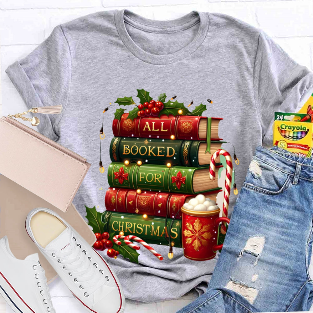 All Booked For Christmas Colorful Christmas Books And Milk Tea T-shirt