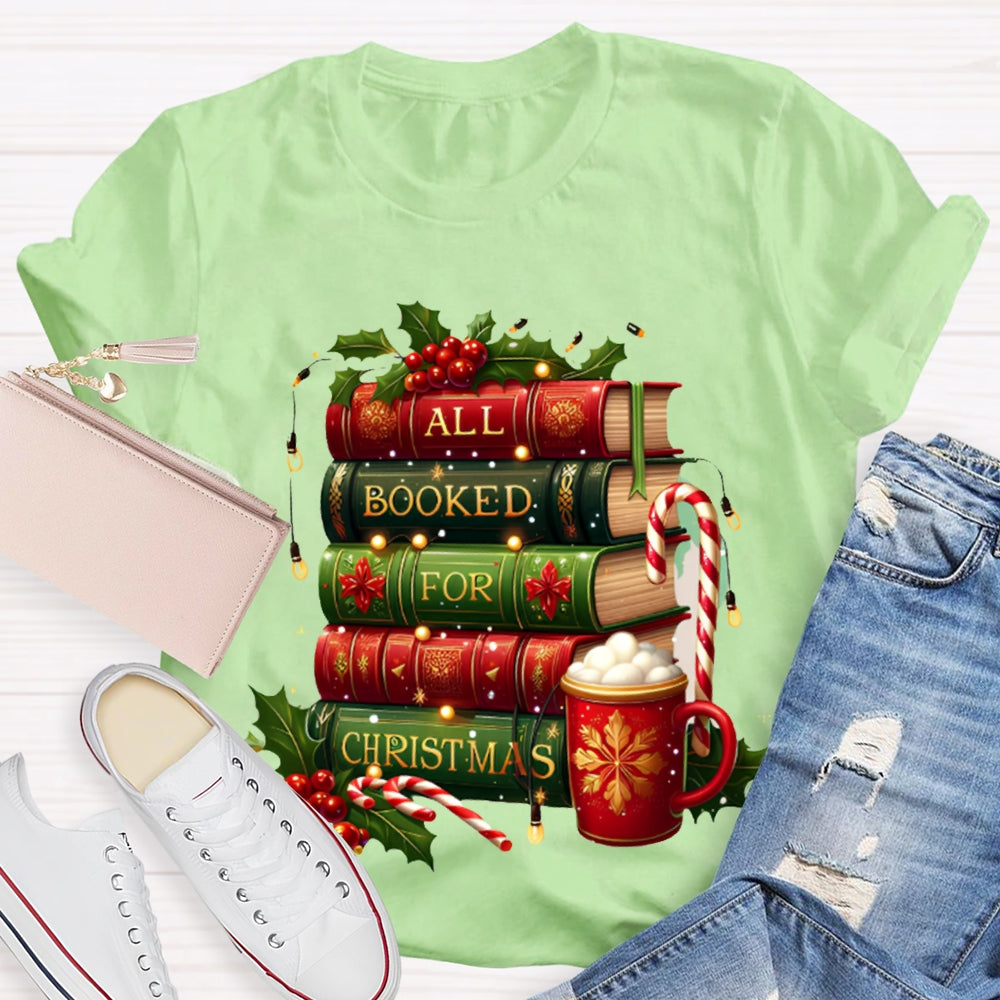 All Booked For Christmas Colorful Christmas Books And Milk Tea T-shirt