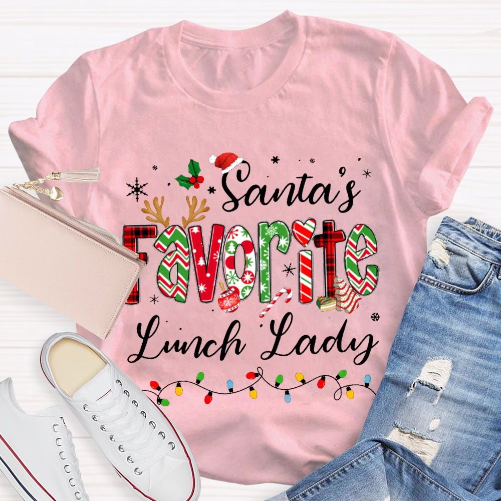 Santa'S Favorite Lunch Lady Christmas Lights T-shirt
