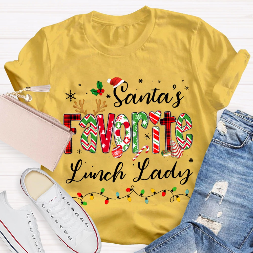 Santa'S Favorite Lunch Lady Christmas Lights T-shirt
