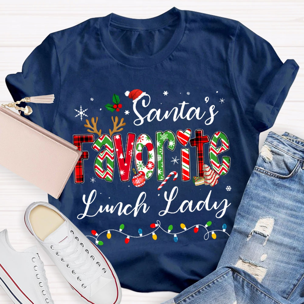 Santa'S Favorite Lunch Lady Christmas Lights T-shirt