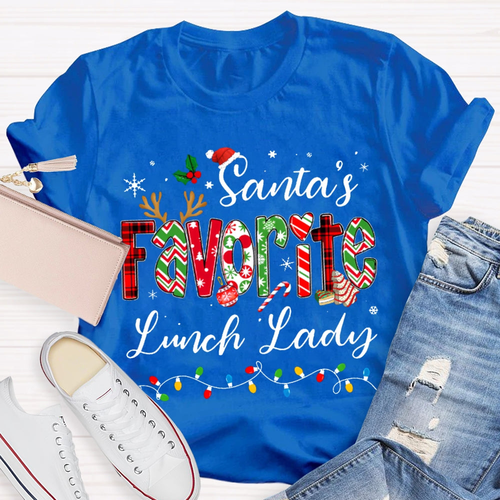 Santa'S Favorite Lunch Lady Christmas Lights T-shirt