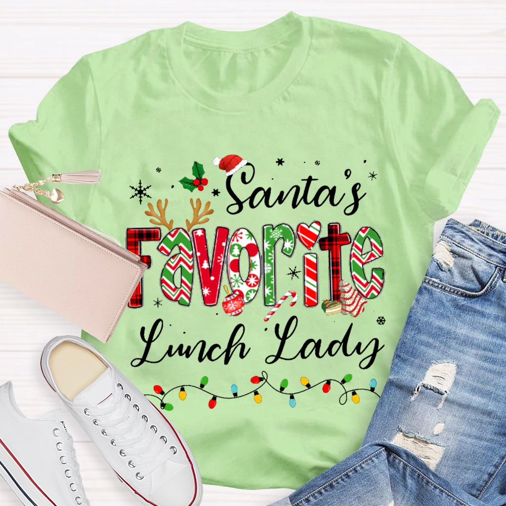Santa'S Favorite Lunch Lady Christmas Lights T-shirt