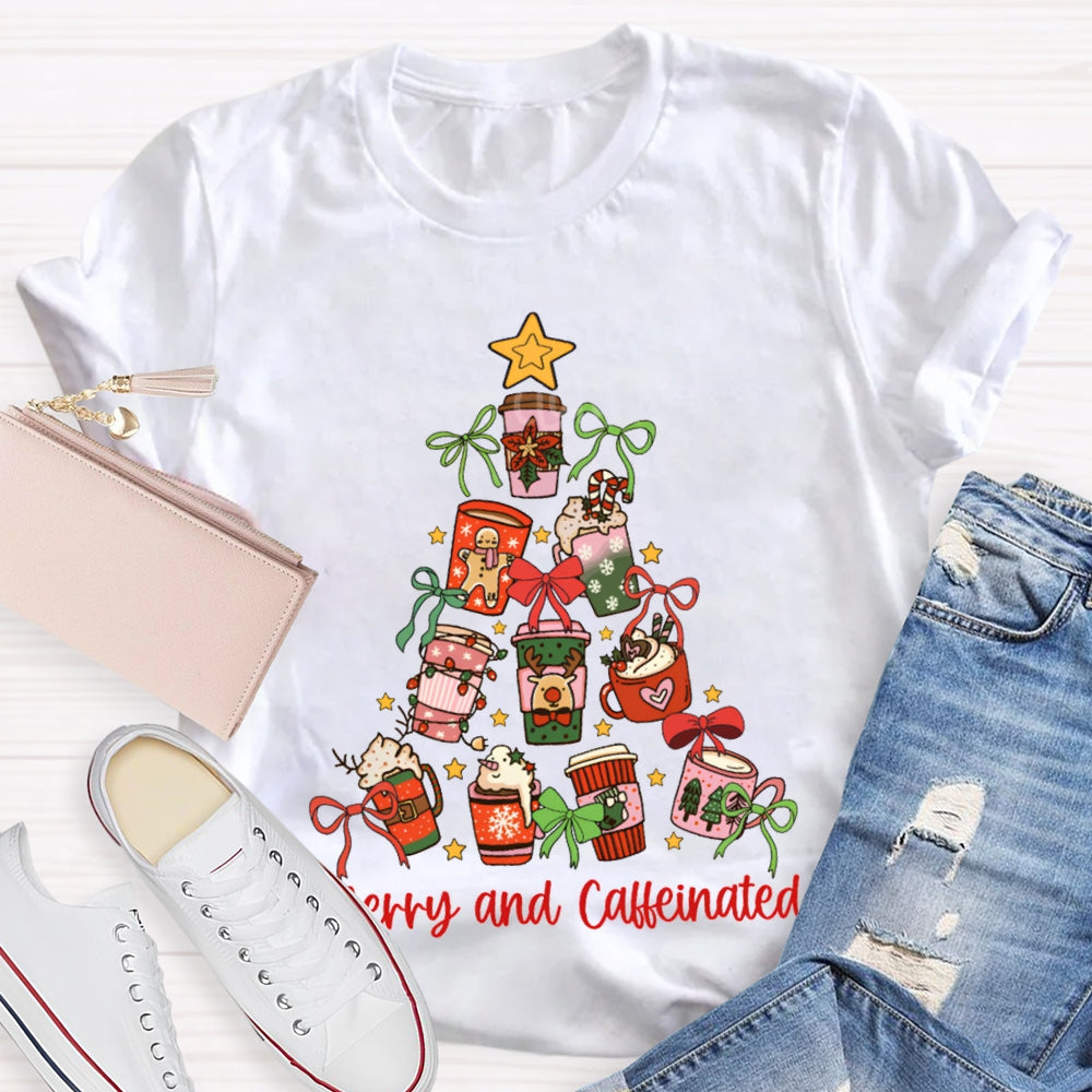 Merry And Caffeinated Christmas Coffee Tree Vibes Christmas T-shirt