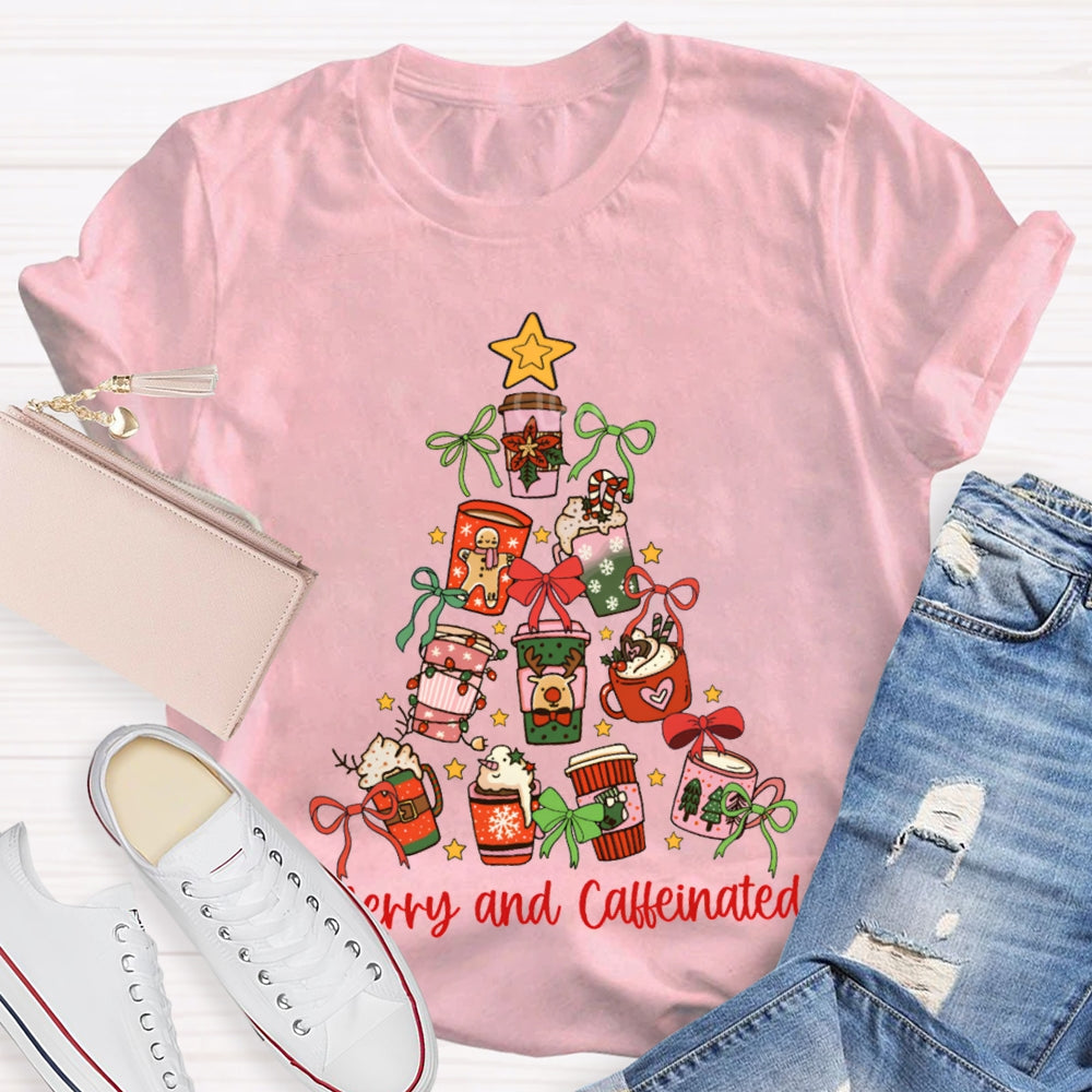 Merry And Caffeinated Christmas Coffee Tree Vibes Christmas T-shirt