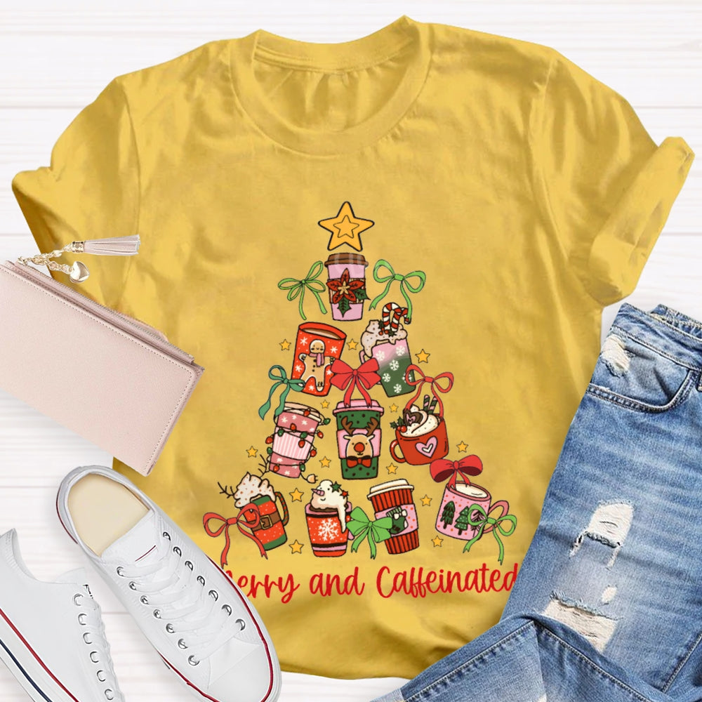Merry And Caffeinated Christmas Coffee Tree Vibes Christmas T-shirt