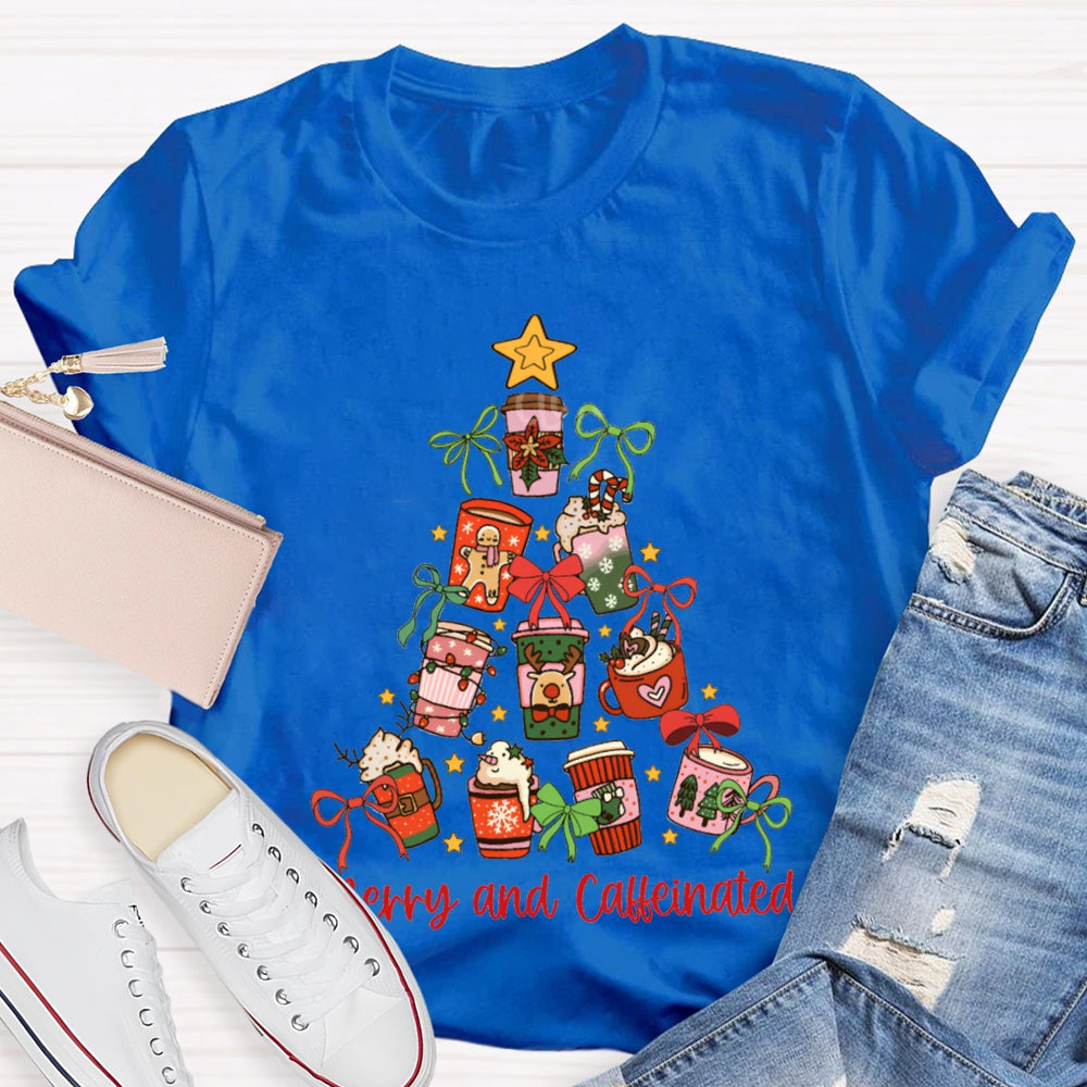 Merry And Caffeinated Christmas Coffee Tree Vibes Christmas T-shirt