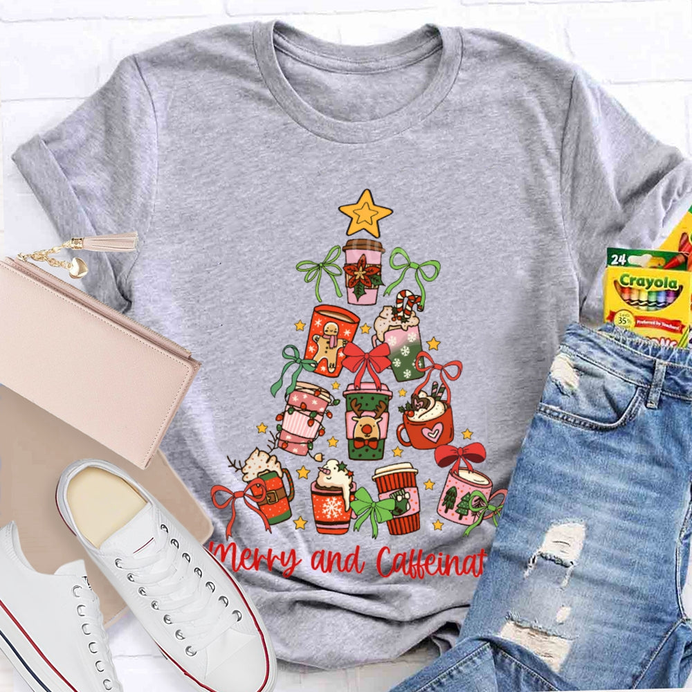 Merry And Caffeinated Christmas Coffee Tree Vibes Christmas T-shirt