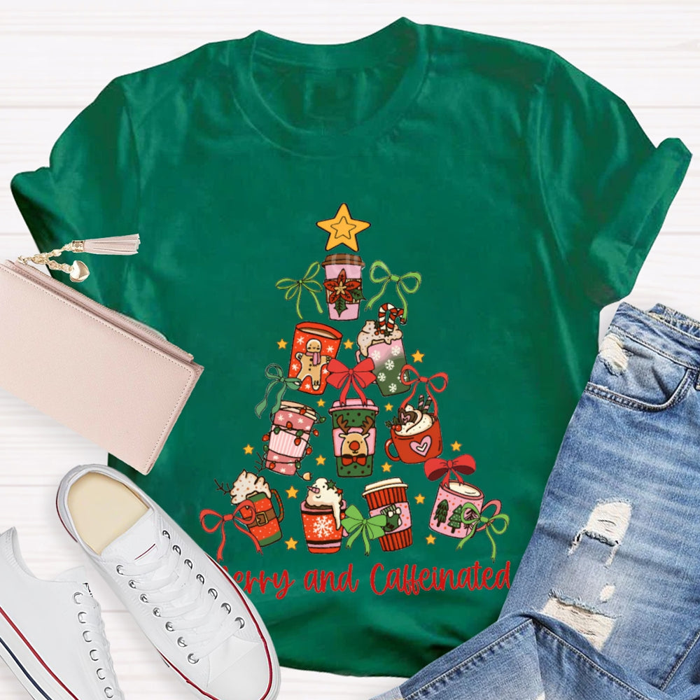 Merry And Caffeinated Christmas Coffee Tree Vibes Christmas T-shirt