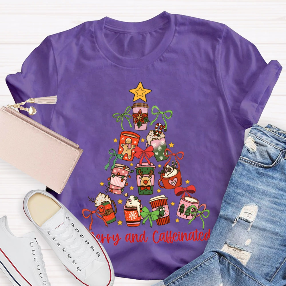 Merry And Caffeinated Christmas Coffee Tree Vibes Christmas T-shirt