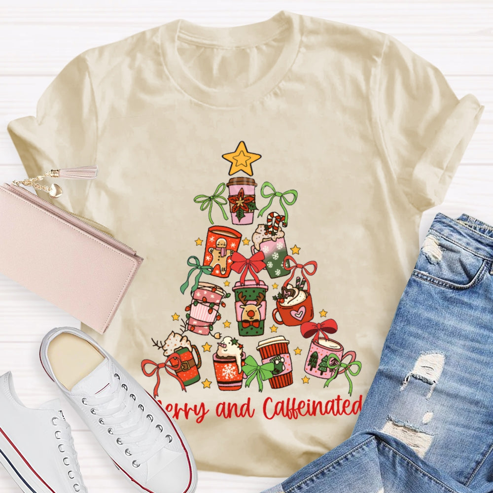 Merry And Caffeinated Christmas Coffee Tree Vibes Christmas T-shirt