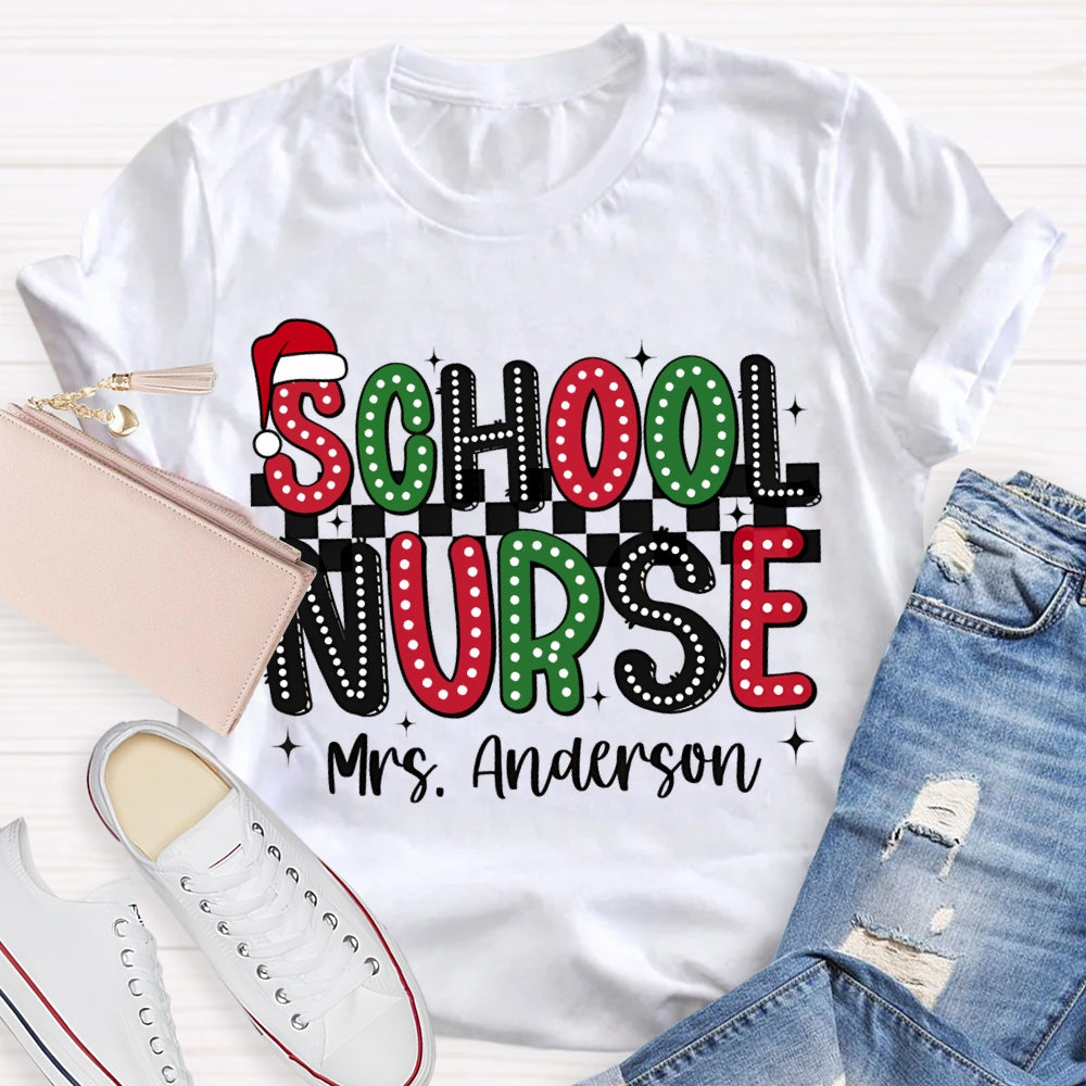 Personalized Name School Nurse Santa Hat Christmas T-shirt