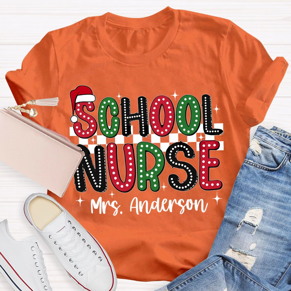 Personalized Name School Nurse Santa Hat Christmas T-shirt