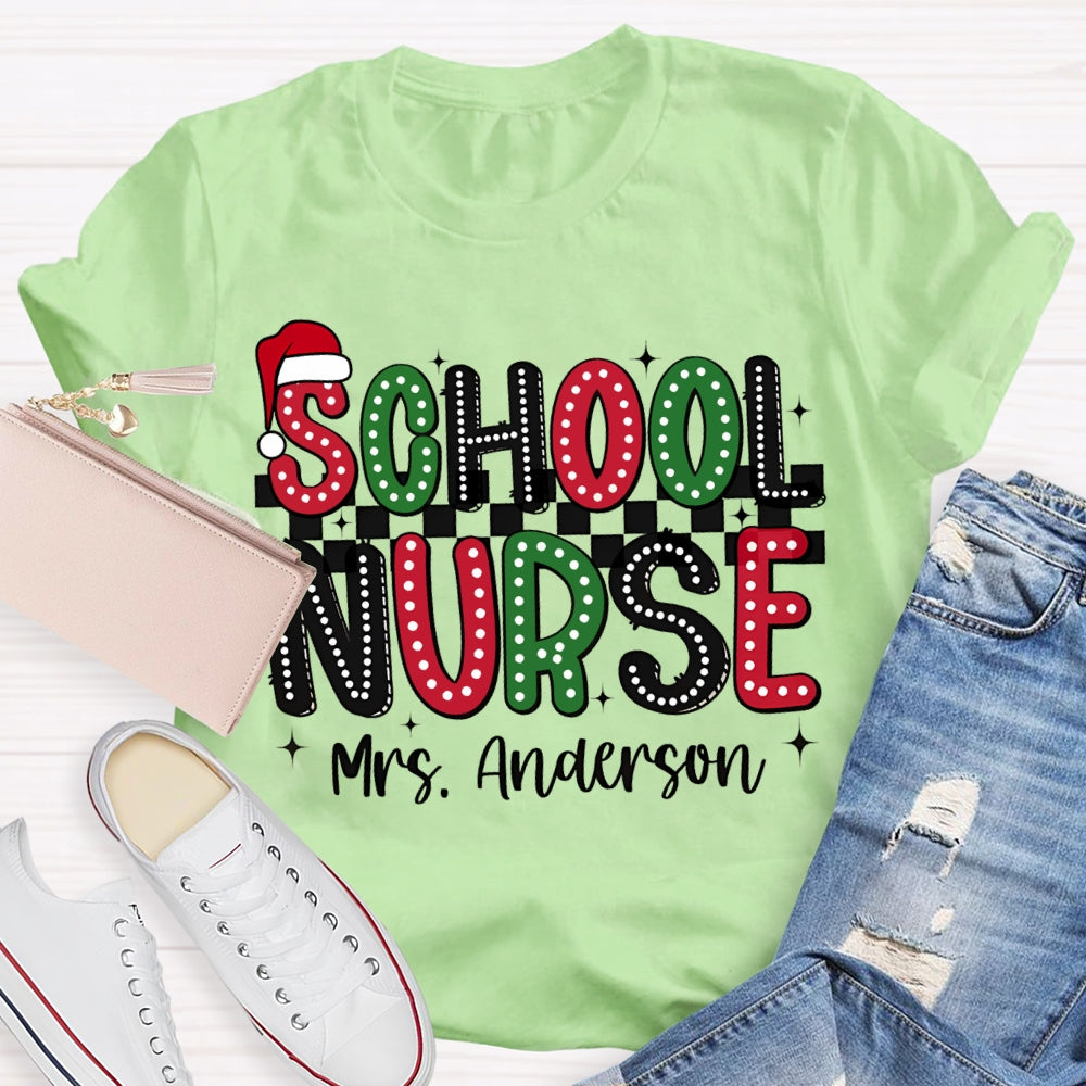 Personalized Name School Nurse Santa Hat Christmas T-shirt