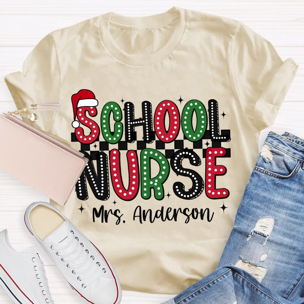 Personalized Name School Nurse Santa Hat Christmas T-shirt
