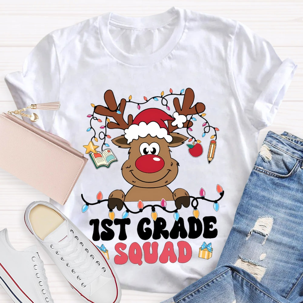 Personalized Grade First Grade Squad Christmas Lights And Elk T-shirt