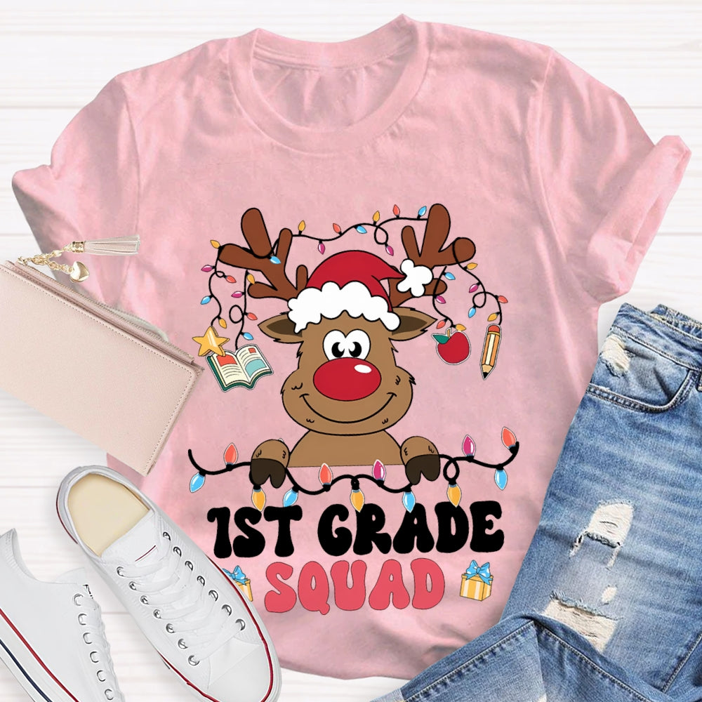 Personalized Grade First Grade Squad Christmas Lights And Elk T-shirt