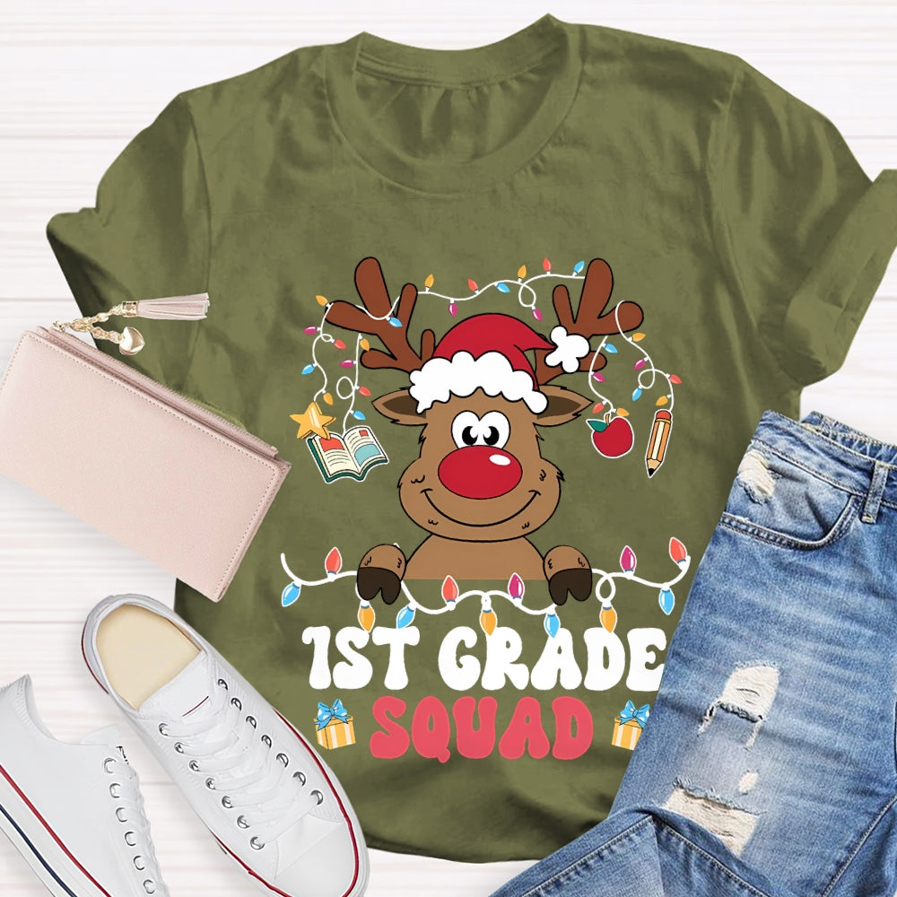 Personalized Grade First Grade Squad Christmas Lights And Elk T-shirt
